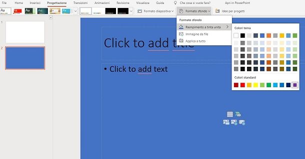 PowerPoint Online con sfondo colorato