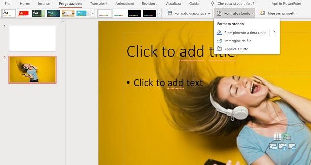 PowerPoint Online con sfondo con immagine