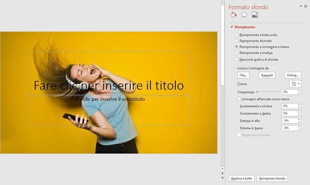 PowerPoint con sfondo con immagine