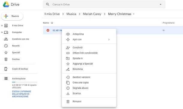 Scaricare musica da Google Drive browser