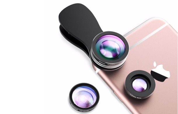 iPhone 6s con lenti aggiuntive a clip