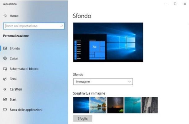 Cambiare sfondo Windows