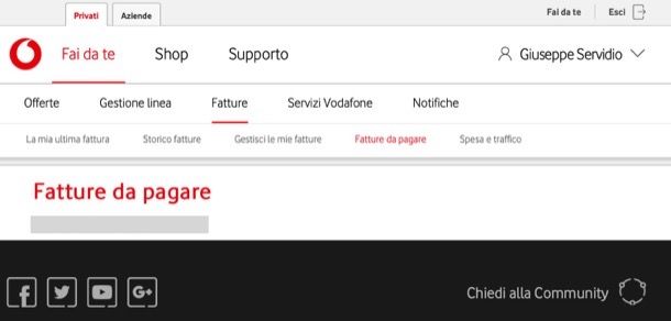 Fatture da pagare Vodafone