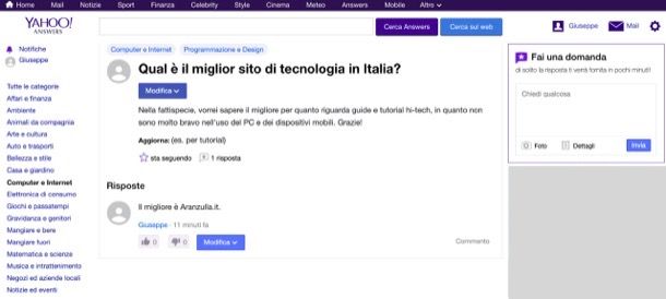 Porre domande su Yahoo