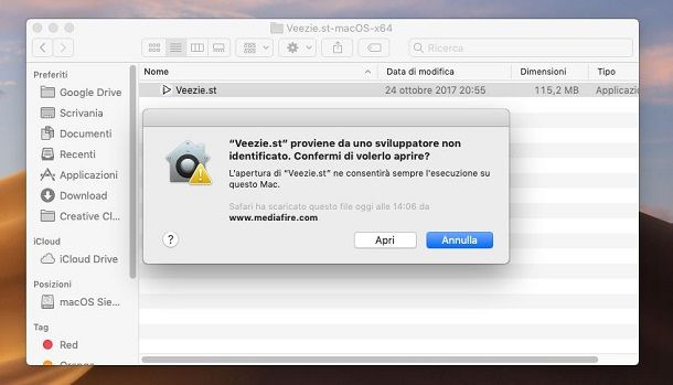 Veezie installazione su macOS