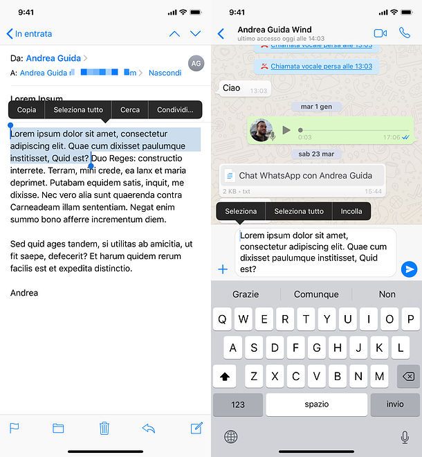 Come inoltrare testo email su WhatsApp per iPhone