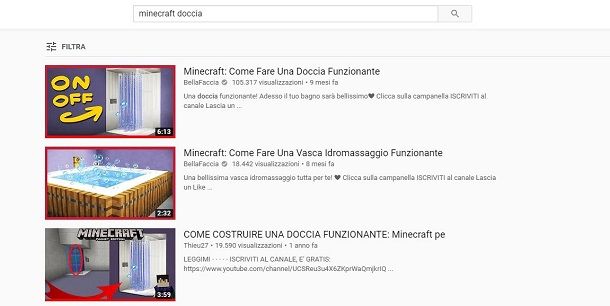 YouTube per cercare progetto doccia su Minecraft