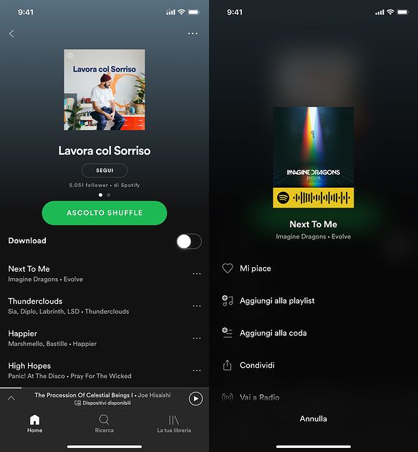 Aggiunta brani app Spotify
