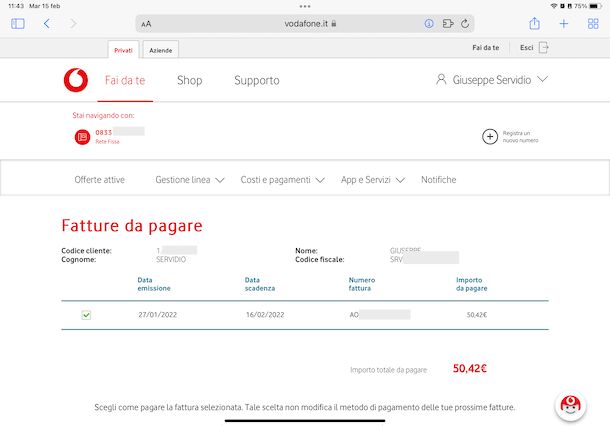 Fattura Vodafone