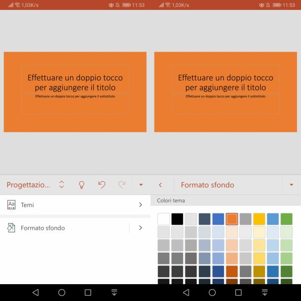 app PowerPoint con sfondo colorato