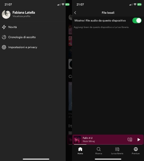 Attivare la visualizzazione dei File Locali app Spotify