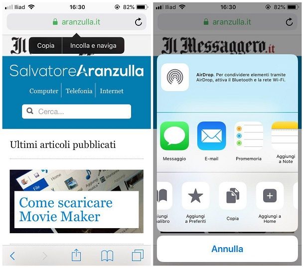 Come copiare un link dall'iPhone