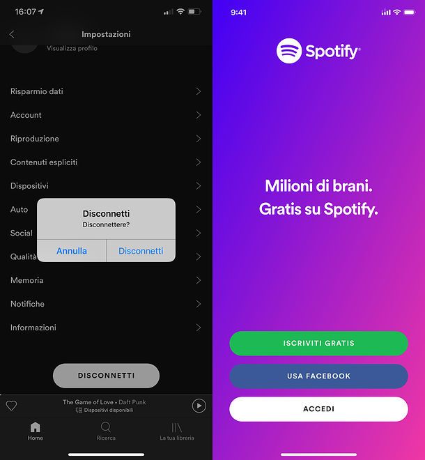 Come cambiare account Spotify su iPhone