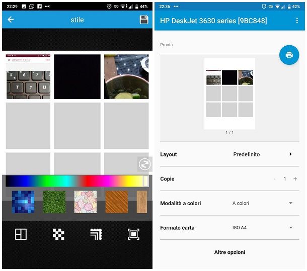Stampare più foto sullo stesso foglio Android