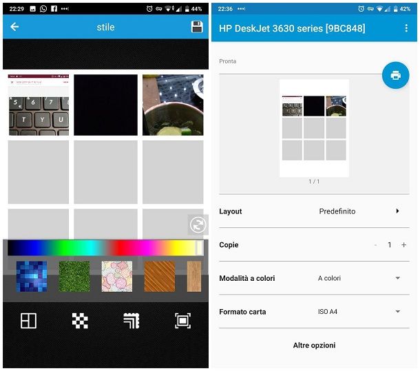 Stampare più foto sullo stesso foglio Android