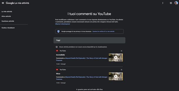 YouTube cronologia commenti