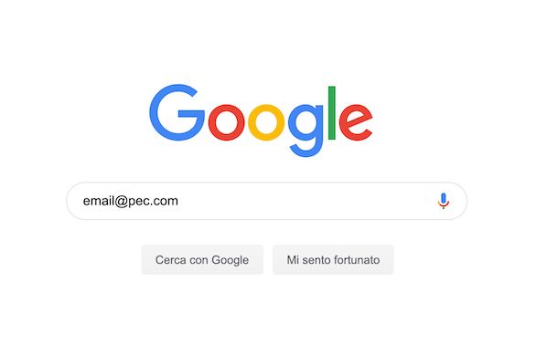 Screenshot che mostra come cercare una PEC su Google