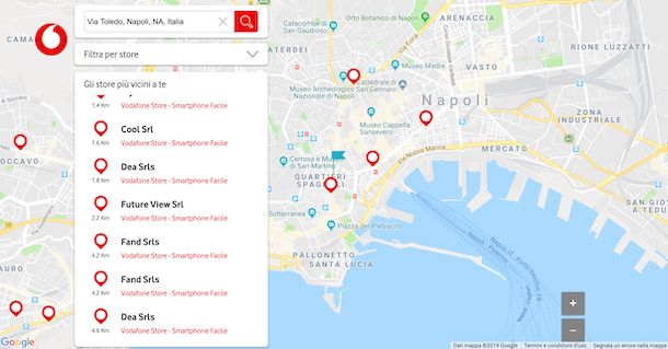 Mappa negozi Vodafone