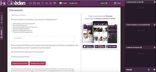 Disattivare account Gleeden
