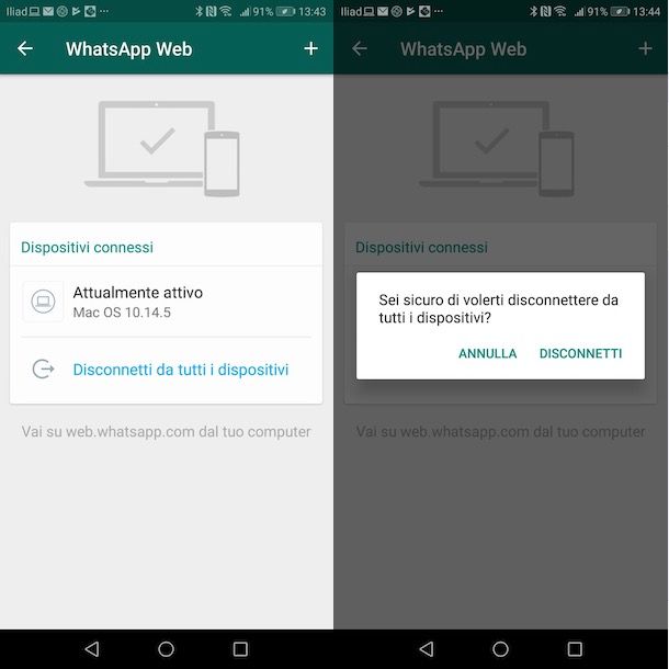 Disconnessione WhatsApp su Android