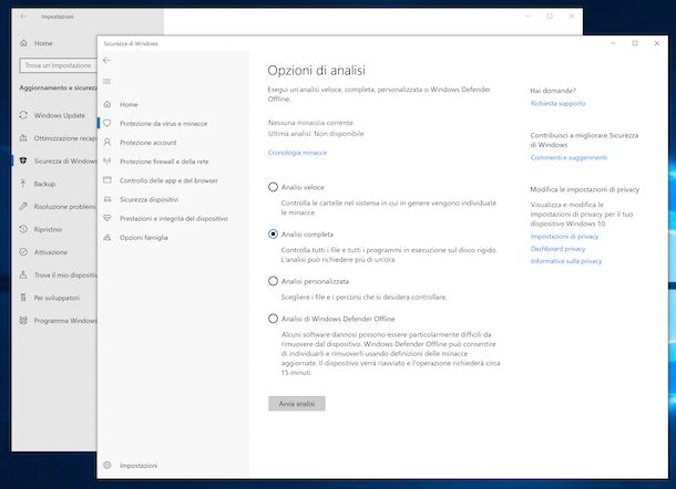 Windows Defender su Windows 10