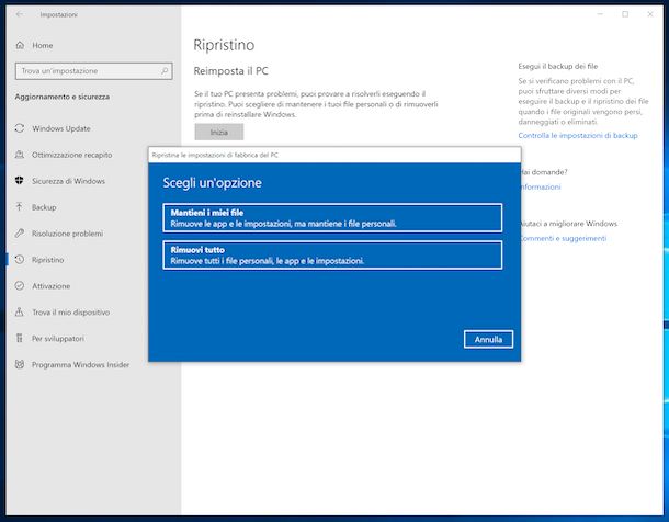 Ripristino di Windows 10