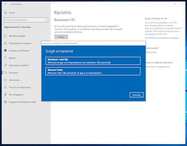 Ripristino di Windows 10