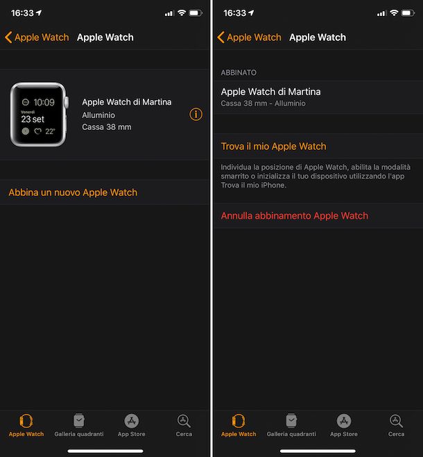 Screenshot che mostra come inizializzare Apple Watch da iPhone