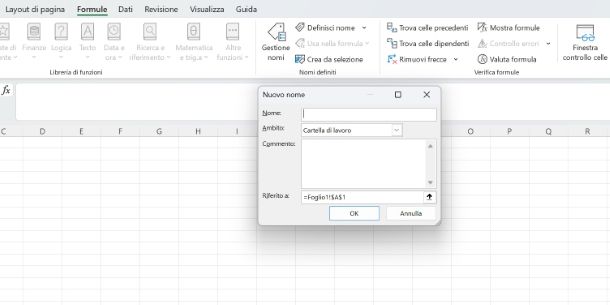 Come usare nomi nelle formule Excel