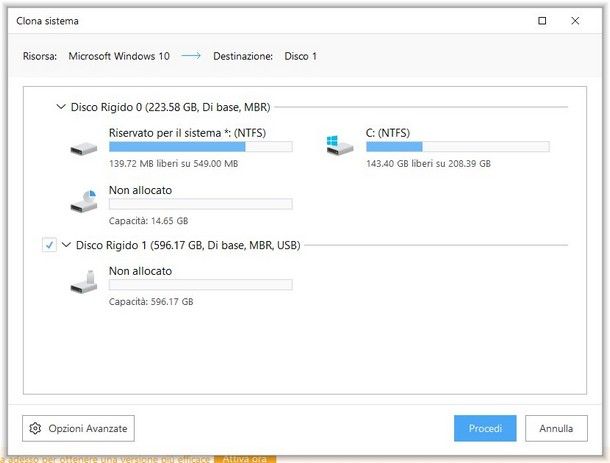 Clonare Windows 10 su SSD