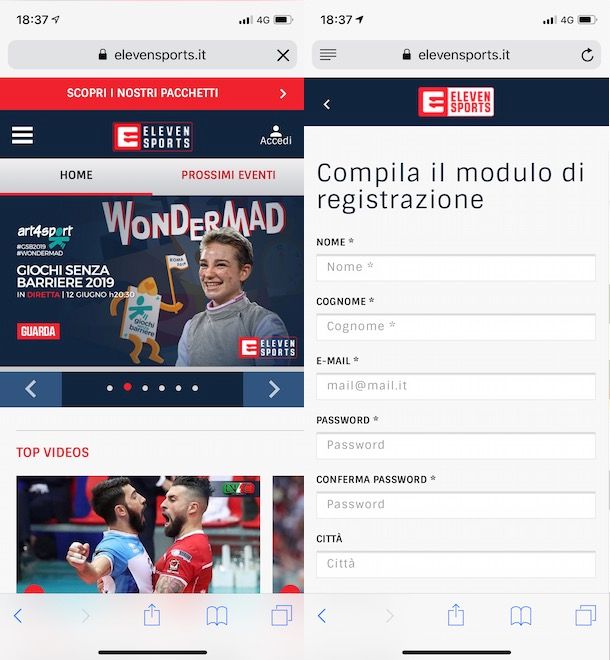 Registrazione Eleven Sports