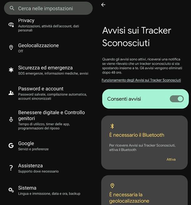 Avvisi tracker Android AirTag