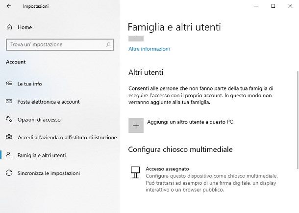 Creare account amministratore Windows 10