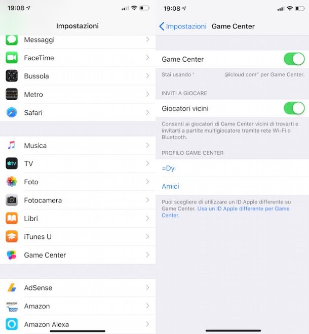 Attivare Game Center