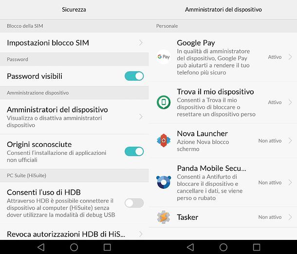 Impostazioni app amministratore Huawei