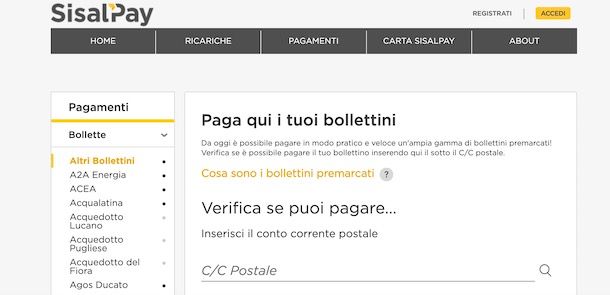 Pagare bollettino con SisalPay