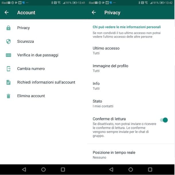 Privacy WhatsApp su Android