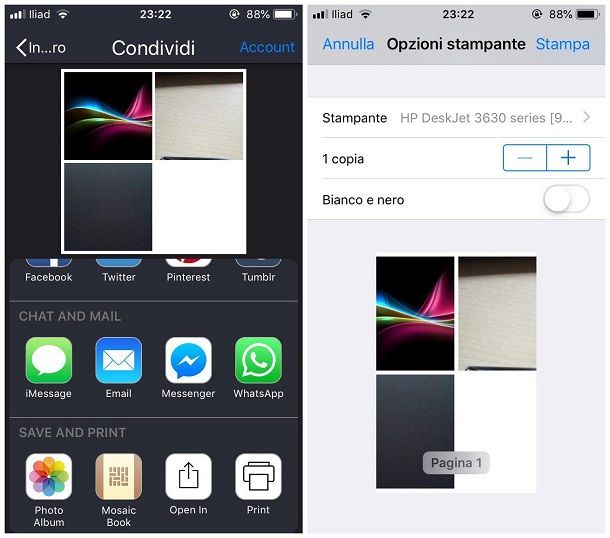 Stampare più foto sullo stesso foglio iPhone