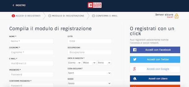 Registrazione Eleven Sports