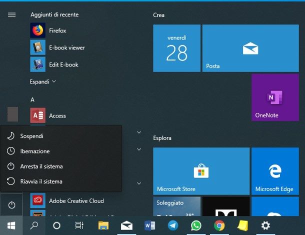 Come riavviare Windows 10 dal menu Start