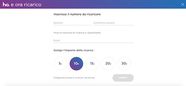 Ricarica ho online