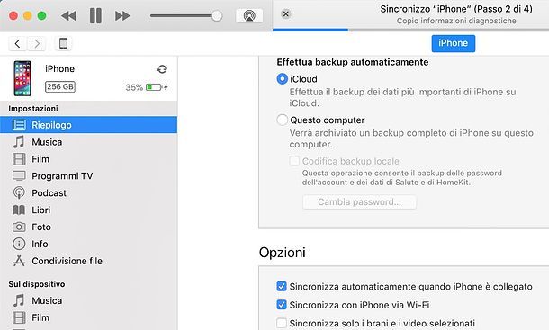 Sincronizzazione Wi-Fi di iTunes