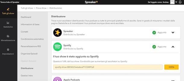 Inviare podcast Spreaker su Spotify