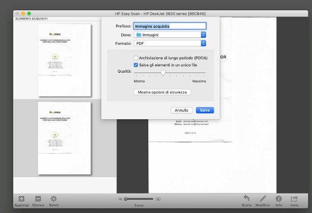 Scannerizzare in PDF più pagine HP — Mac