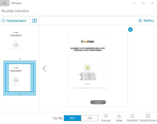 Scannerizzare in PDF più pagine HP