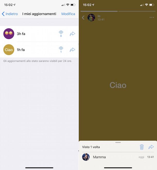 Stato WhatsApp su iPhone