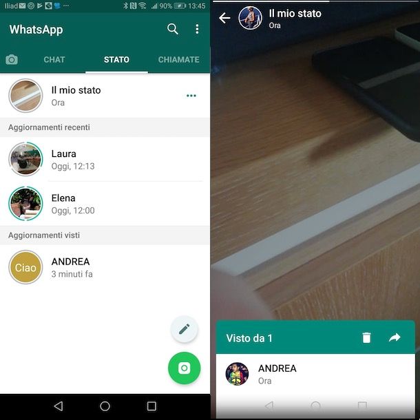 Stato WhatsApp su Android