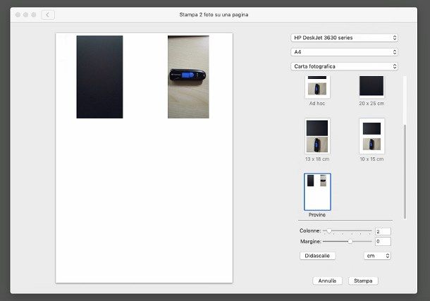 Stampare più foto sullo stesso foglio con Mac