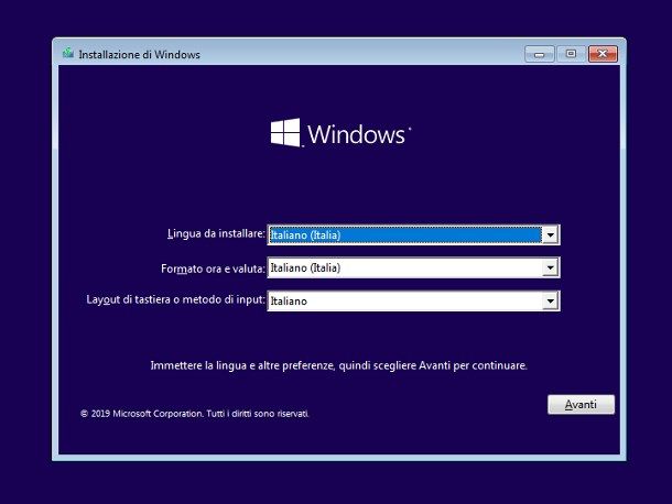 Installazione Windows 10