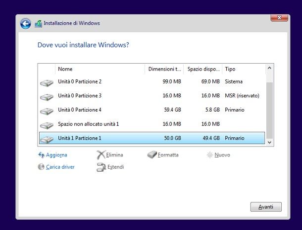 Installare Windows 10 su SSD interno